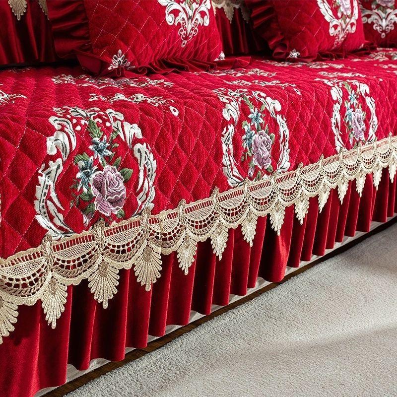 Žinylkový žakárový podložka na pohovku Módní Retro Lehký Luxus Krajka Sedák Pohodlný Měkký Domácí Obývací Pokoj Dekorace Potah na Gauč