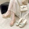 Fashion 2025 New Style Summer Solid Color Women's One-piece Thick Soled Sloping Heel Sandals Comfortable Elegant Temperament Cool Pumps