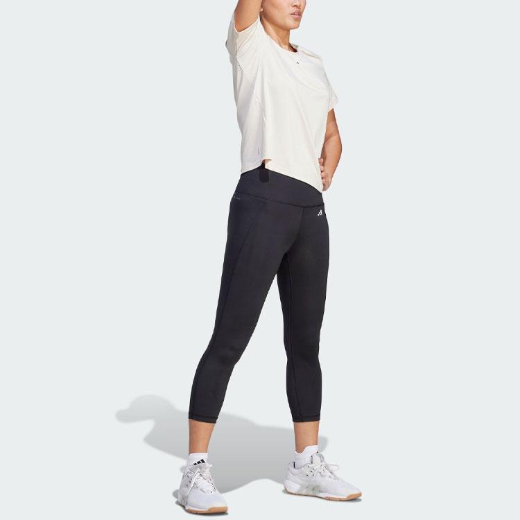 Adidas Power Tee Solid Logo Sport Crew Neck Short Sleeve T-Shirt Women Tops Linen-Brown IN6209