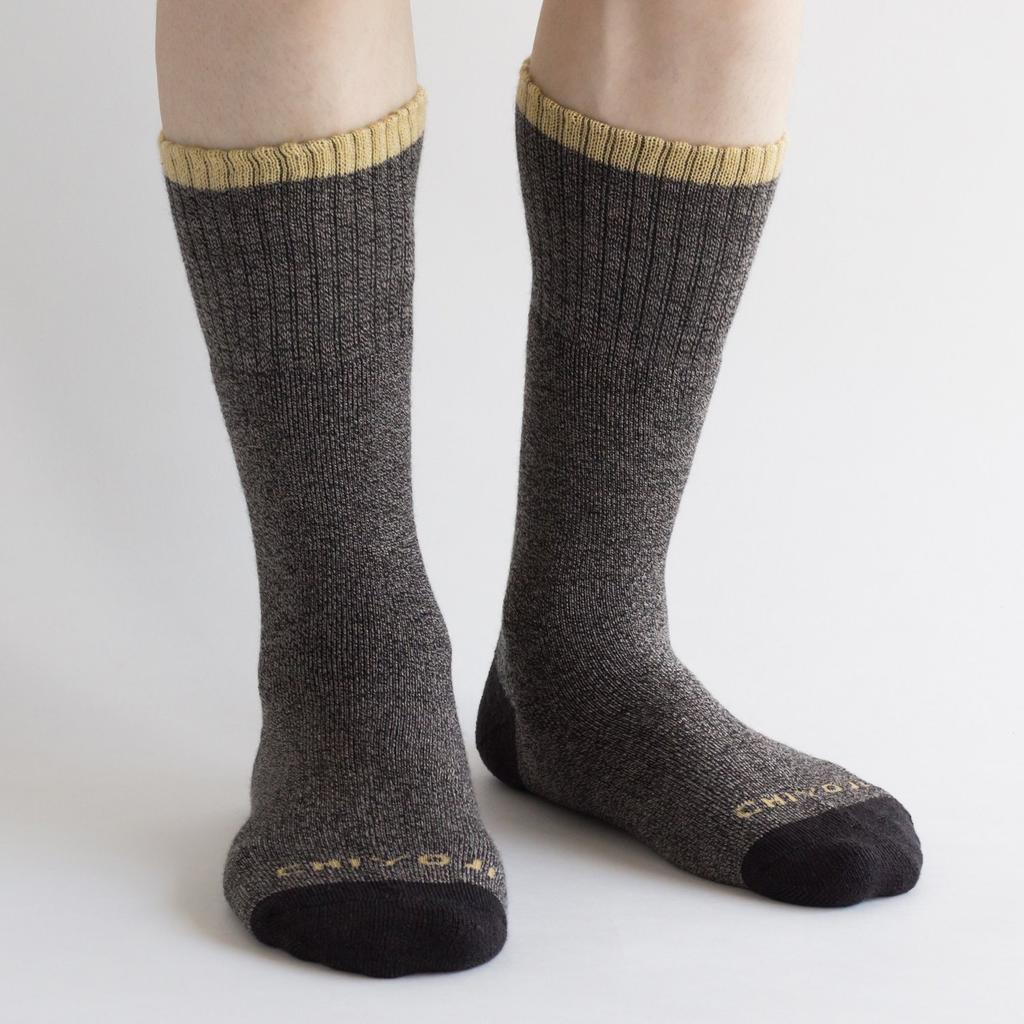 [Chiyoji's Socks] Authentic Trekking Socks (Hiking Socks) Men's 2-Pair Pack 25-27cm Black & Olive Made in Japan