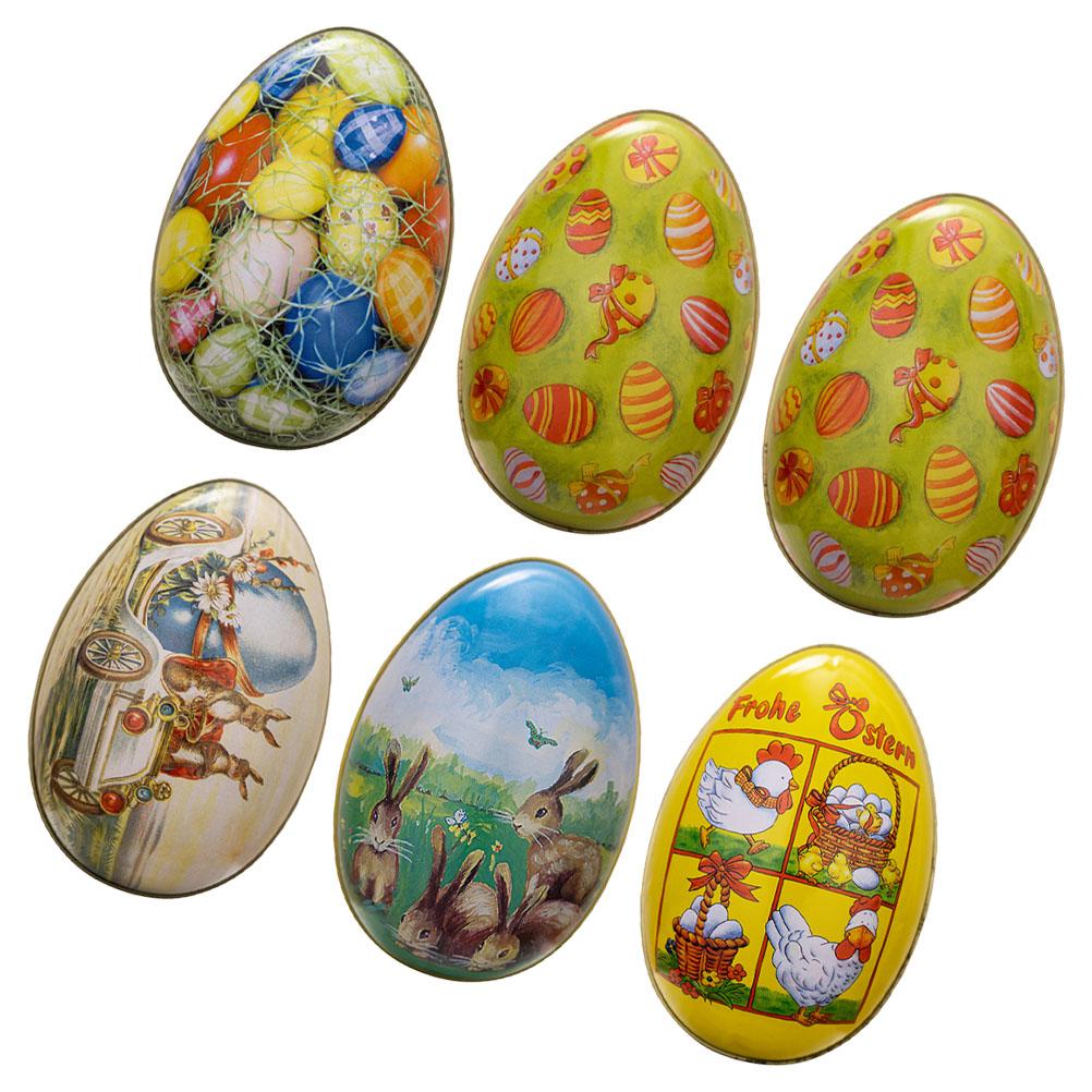6 Stück Ostern Weißblech Eier Süßigkeiten Fall Party Süßigkeiten Halter Container Verpackung Box Cartoon Leckerli-Boxen Gefälligkeiten Keks Eisen Cookie