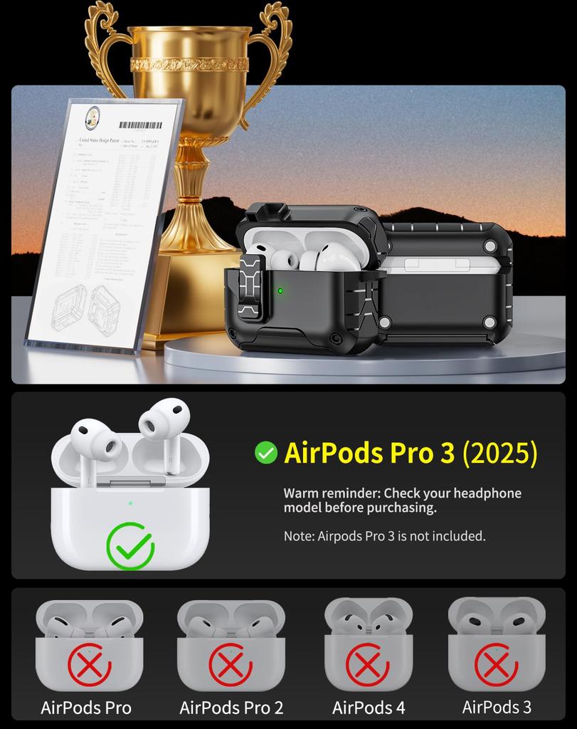 For AirPods Pro 3 Case (2025) with Phone Stand & Cleaning Kit Magnetic Automatic Lock Case Cover for AirPods Pro 3rd Generation