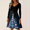 Women's Casual Fashion V Neck Long Sleeve Christmas Printed Party Vintage Long Dresses