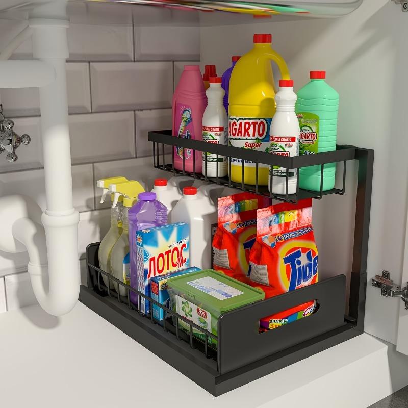 1PC Sewer Storage Box, Pull-out Cabinet Storage Box, 2-layer Sliding Sink Rack, Cabinet Storage Rack