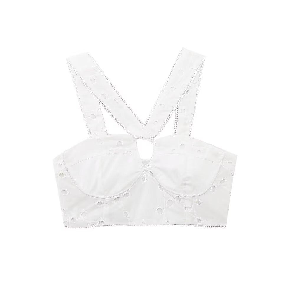 Cross-border women s clothing wholesale 2026 spring new fashion embroidery repair tube top + embroidery skirt set XS