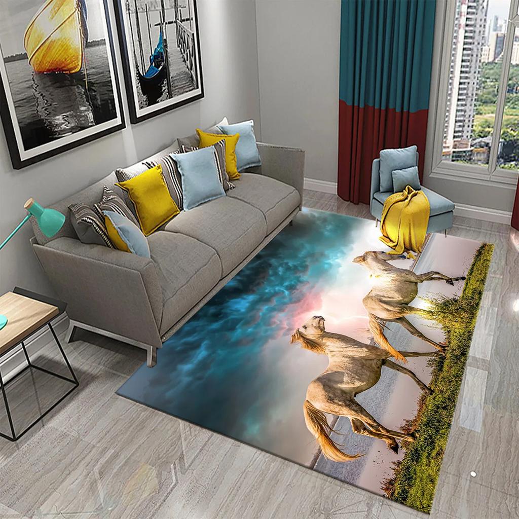 3D Horses Carpet for Living Room Sofa Area Rug Bedroom Bedside Decor Mat Kitchen Rug Children Play Non-slip Carpets for Bathroom