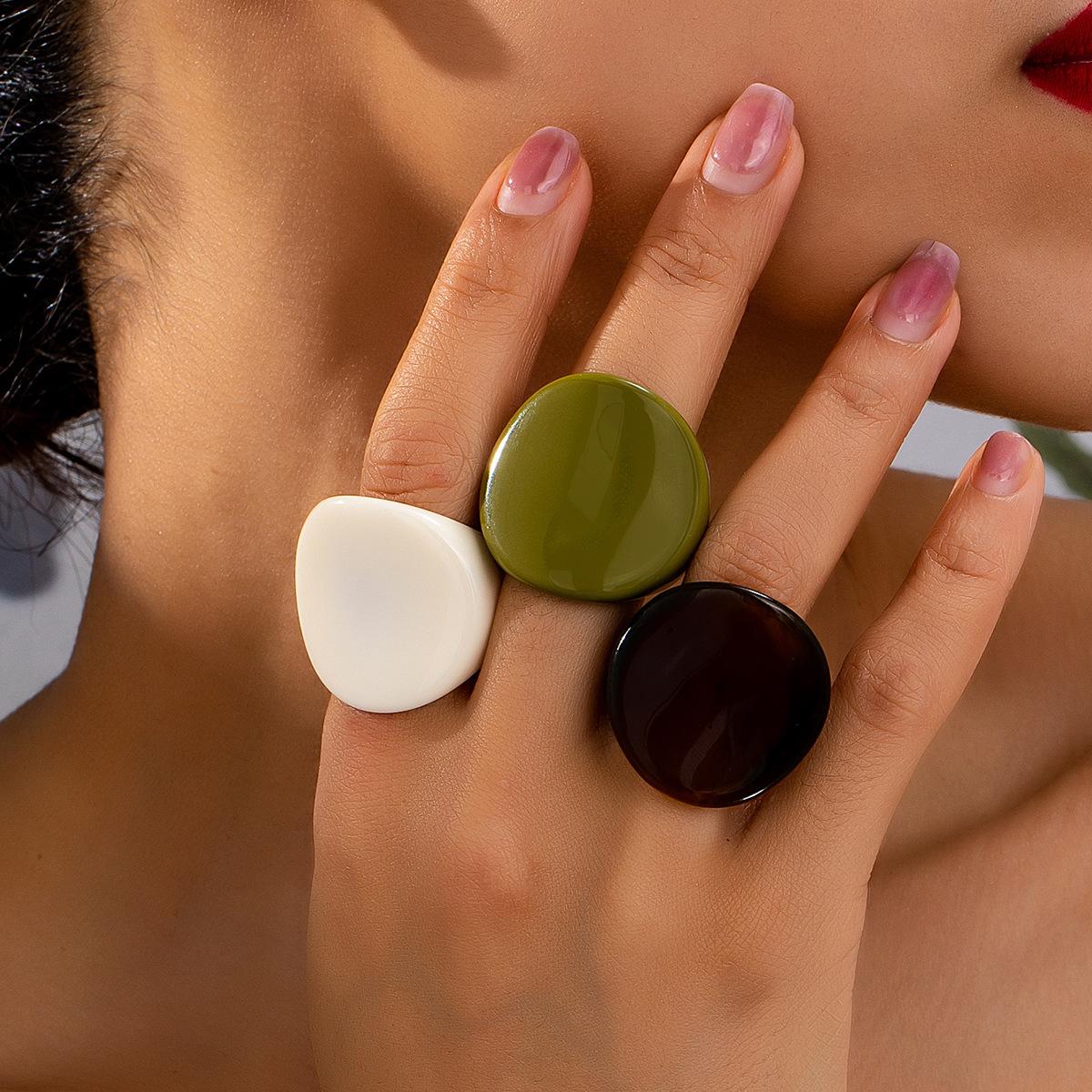

3pcs/set Fashionable geometric round large ring різнокольоровий