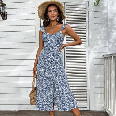 Summer Women's Floral Split Halter Dresses Chic Comfortable and Versatile Temperament Elegant Casual Women's Clothing Gentle Lady's Dress