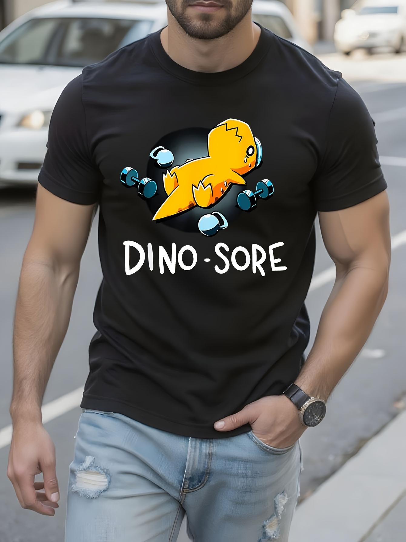 Funny Dinosaur Graphic Tee - Black Shirt with Blue Dino D... XL