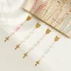 Chaîne perlée Croix Chapelet Collier 304 Acier Inoxydable Plaqué Or 55cm(21,7") St. Médaille de Saint Benoît Religieux Rétro