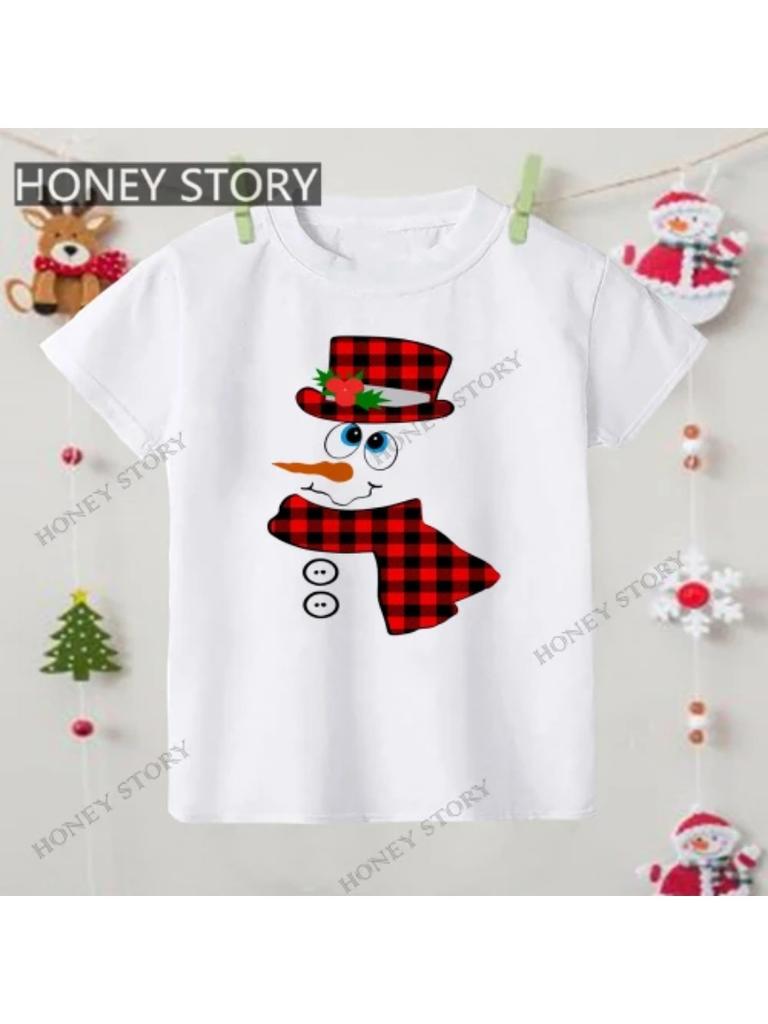 Merry Christmas T Shirt Christmas Christmas Snowman Pattern Children's Boys and Girls Short-sleeved T-shirt