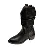 Women's Boots Winter  Fashion Casual Low Heel Non Slip Comfort Waterproof Pleated Leather Boots Cold Resistant Fashion Boots