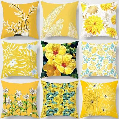 Housse d'oreiller décorative de mode florale jaune Canapé Voiture Fournitures de bureau Extérieur Coussin