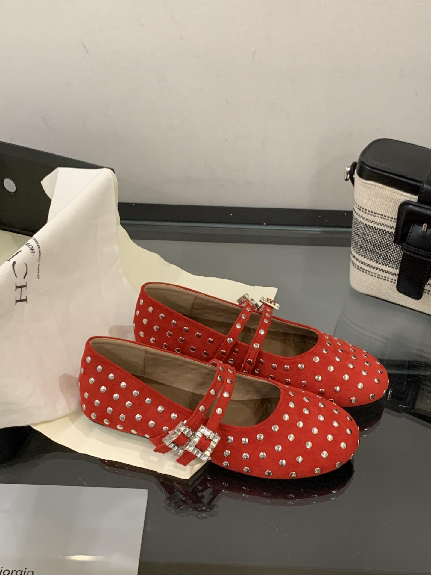 

French rhinestone Mary Jane single shoes women s 2025 summer new gypsy flat ballet shoes 40 красный