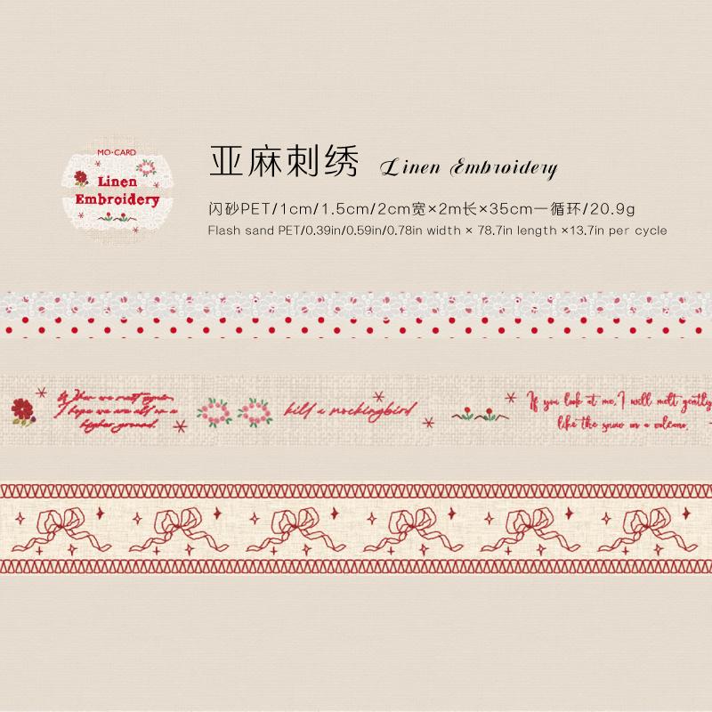 3 Rolls Handmade Lace Series Glitter Sand PET Tape Set For Scrapbooking DIY Journal Decoration Gift