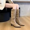  Pointed High Heels Thick Leg Stacking Boots Fashion Shoes Big Tube Circumference Long Boots High Boots Temperament Large Size Women's Shoes