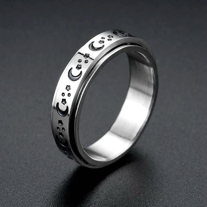 European and American cross-border popular rotatable decompression titanium steel ring female, popular star and moon little Zou No. 5