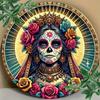 Vintage Sugar Skull Tin Wall Sign 8x8 Inch Retro Day of The Dead Metal Plaque Home Bar Cafe Decor