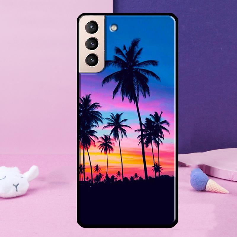 Summer Beach Sunset Palm Tree Phone Case For Samsung Galaxy S25 Ultra S24 S23 Ultra S9 S10 S20 S21 S22 Plus S24 FE Cover