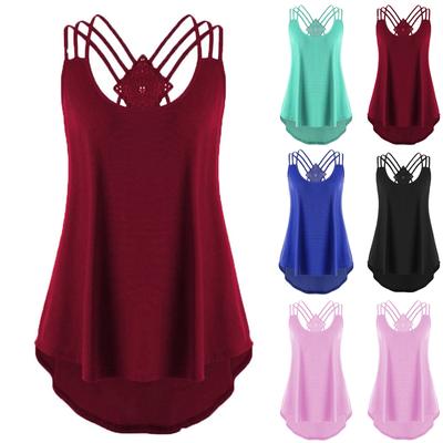 Women's Fashion Solid Colour Round Neck  Lace Hanging Neck T-Shirt Top