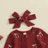 Newborn Baby Girl Christmas Oblique Zipper Romper Long Sleeve O Neck Print Jumpsuit with Headband