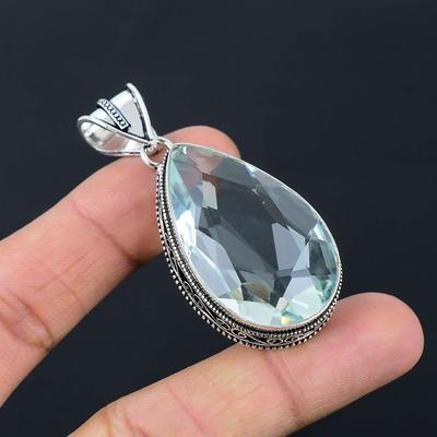 Pendentif en pierre précieuse topaze blanche en argent sterling 925 massif, bijoux cadeau pour unisexe LG-008