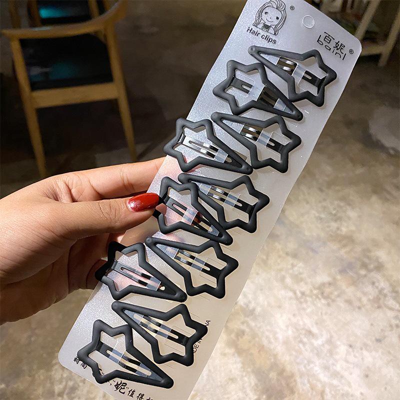 Korean Matte Black Hair Clips for Women - Bangs, Side, and Headdress Clips