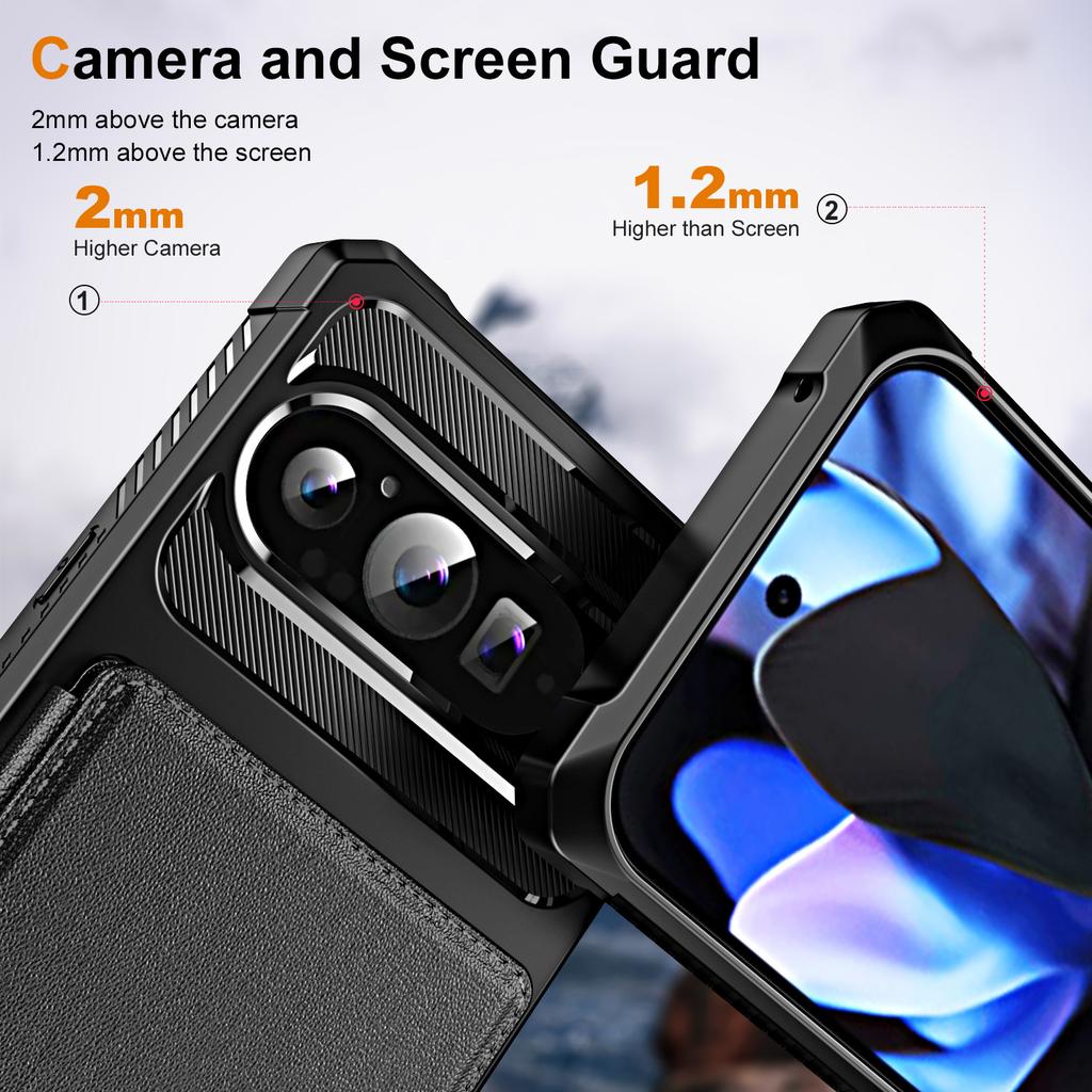 For Google Pixel 9/Pixel 9 Pro Case Card Slot Kickstand Leather+TPU Reinforced Corner Phone Cover