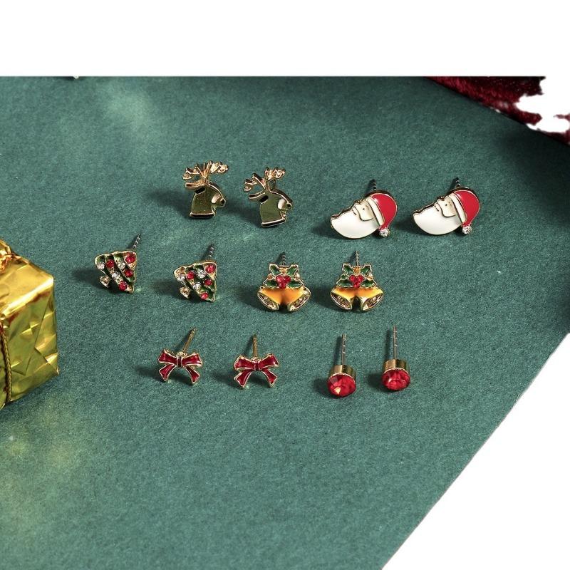 LanTang Yiwu Christmas Gift Earrings Bow Tie Elk Tree Bells Alloy Sweet Festive Christmas Stud Earrings