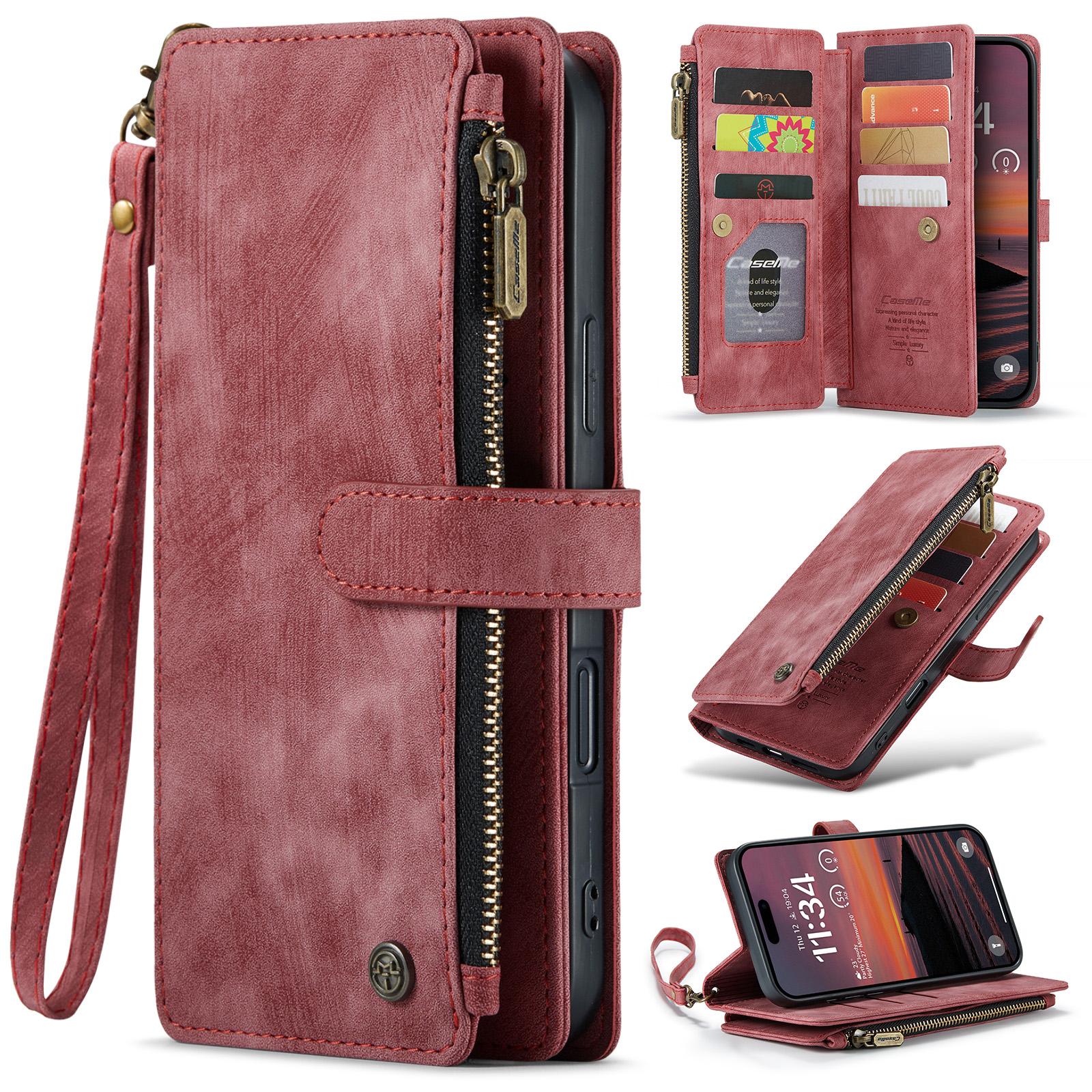 

CaseMe-C30 Multi-functional Zipper Wallet Case For iPhone 17 Pro Max 16 15 14 13 ProMax PU Leather Card Holder Cover Protectives Skins with Strap For iPhone 15
