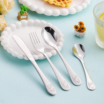 304 Stainless Steel Children's Cartoon Bear Cutlery Set - Knife, Fork, Spoon