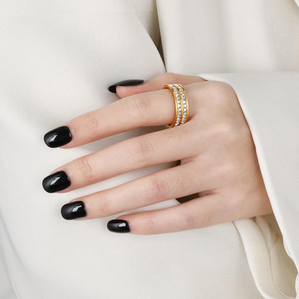 Full Circle Diamond Ring: Korean-Style, Gold-Plated Titanium Steel, Fashionable & Personalized Index Finger Jewelry