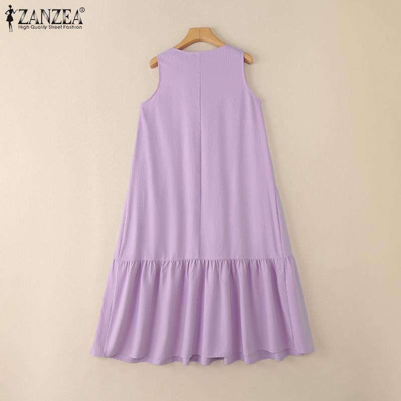 ZANZEA Women Summer Round Neck Loose Casual Sleeveless Dress