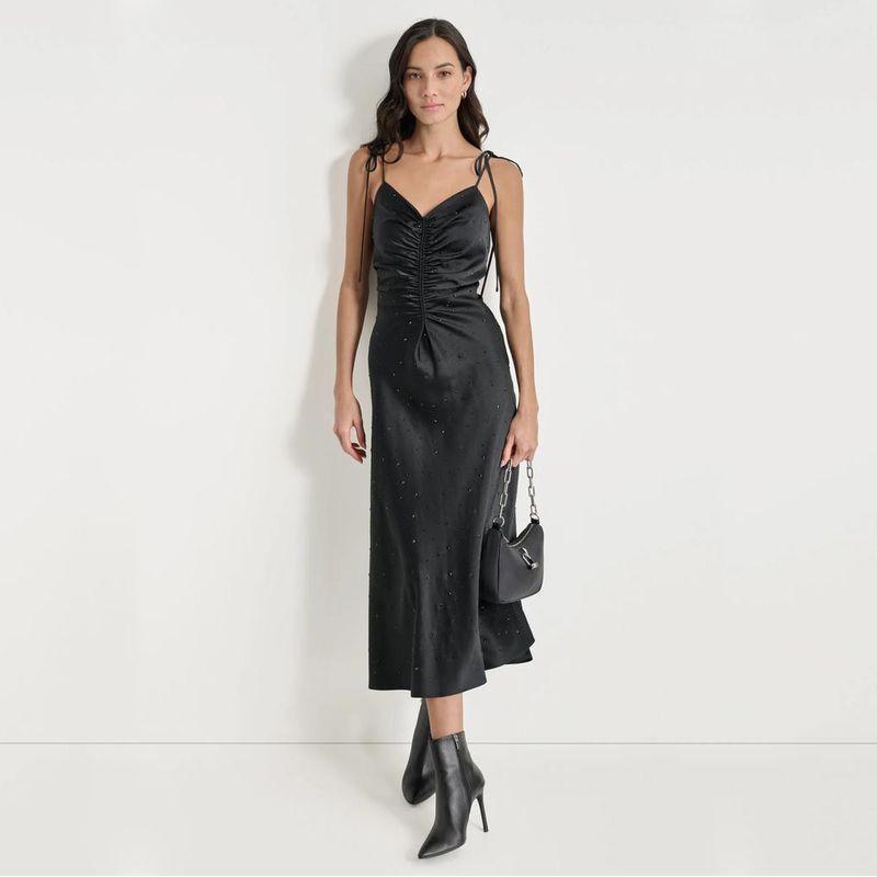 

Black Satin Stick-on Crystals Sling Dress Black Us16