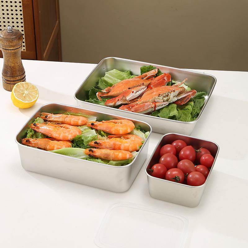 Stainless Steel Crisper Food Grade Refrigerator Organiser Freezer with Lid Seal Box Food Dumpling Container