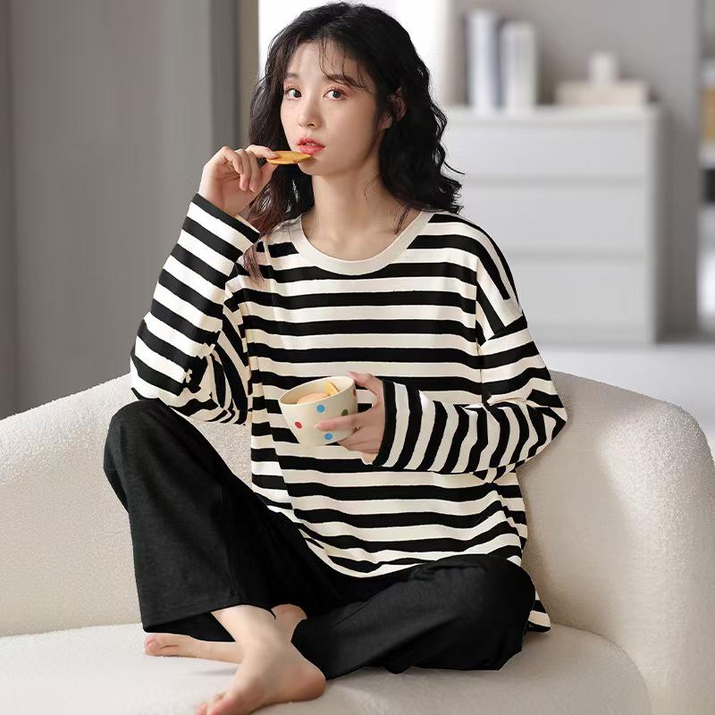 Women's Smile Face Cartoon Pajama Set - Long Sleeve Spring/Autumn Sleepwear