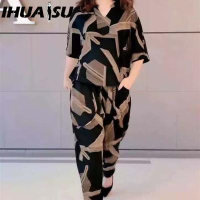 Plus-size Women's Wear Chubby Girls' Set for Summer Is Stylish, Loose and Casual. Haren Skinny Pants Two-piece Set