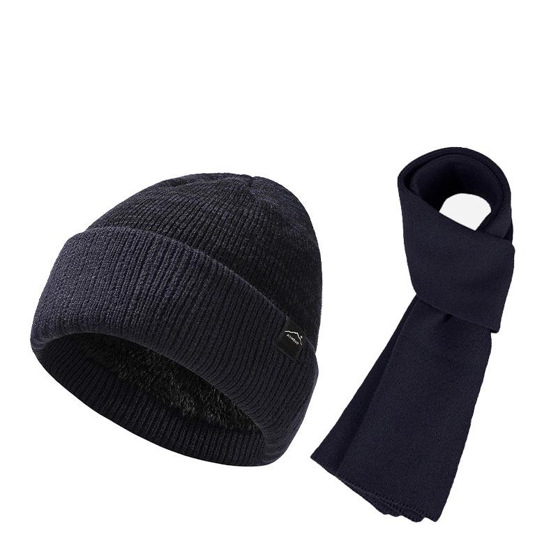 Winter Windproof Warm Knitted Hat Two-Piece Set Velvet Thick Pullover Cap Two-Color Striped Hat Scarf Set