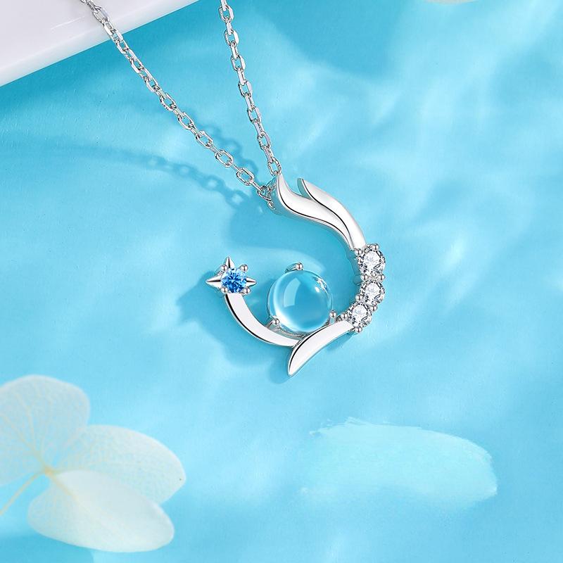 Mermaid Necklace Necklace Female Versatile Ins Niche Design Premium Moonstone Mackerel Tear Collarbone Chain