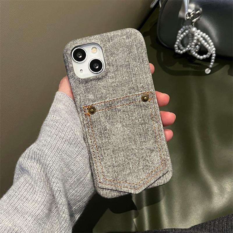 

Розкішний Джинсовий Шкіряний Чохол-гаманець для карток для iPhone17 16 15 14 13 12 11 Pro Max iPhone 11 сірий