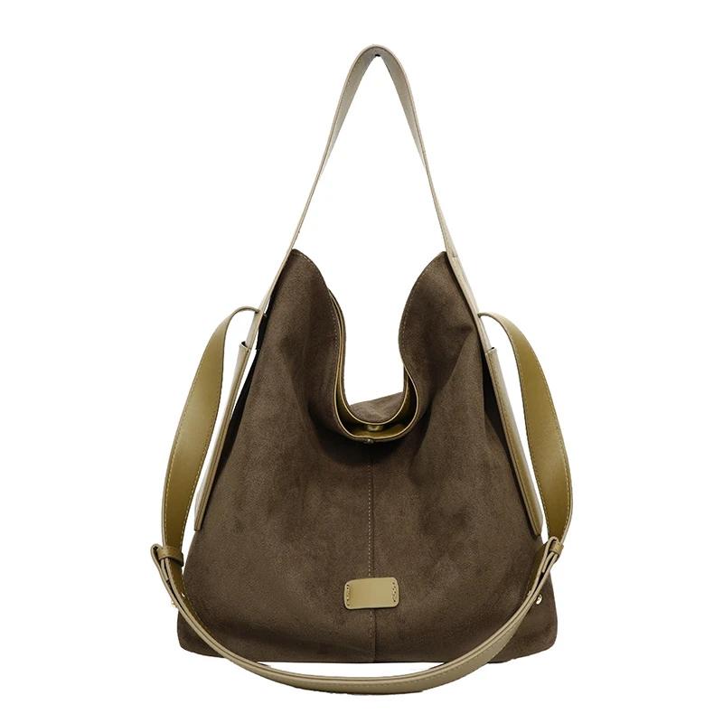 Unique Lazy Style Shoulder Bag  Large Capacity Bag with Deer Skin  Matte  Versatile  Crossbody Bag