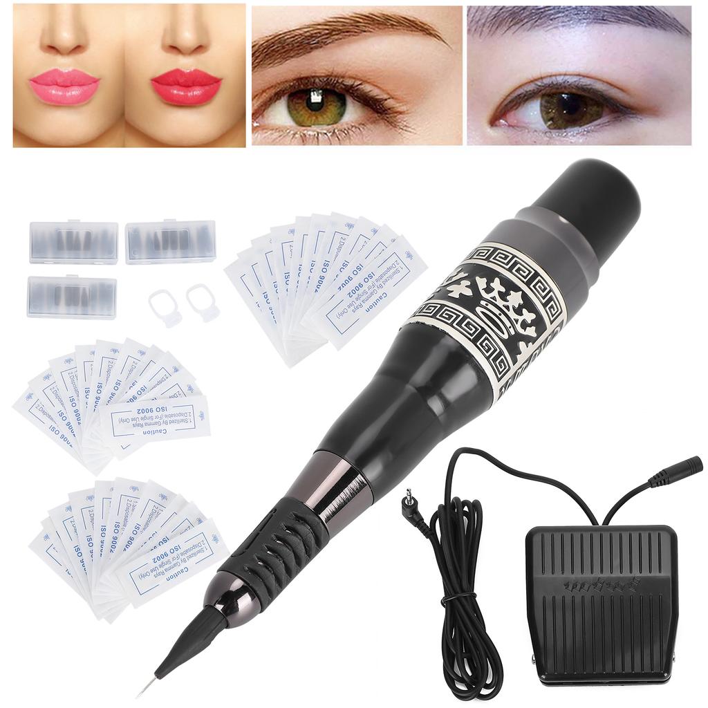 Tätowiermaschinen-Set Professioneller Tätowierstift mit Fußschalter für Augenbrauen-Lippen-Tätowierung Schwarz