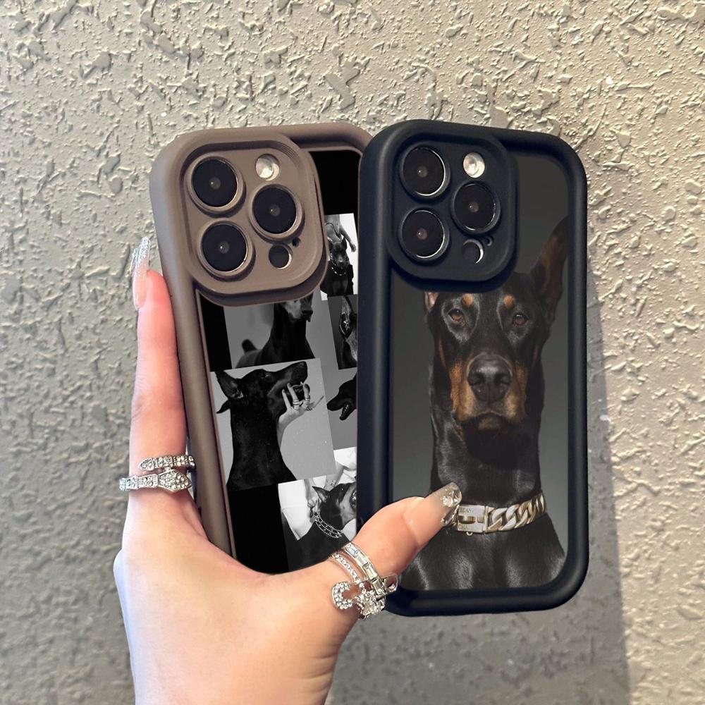 LZ14 Dog Doberman Animal Art Silicone Phone Case for iPhone 11 13 14 15 16 Pro Max 7 8 16 Plus 12 Mini XS Max XR Shockproof Back Cover