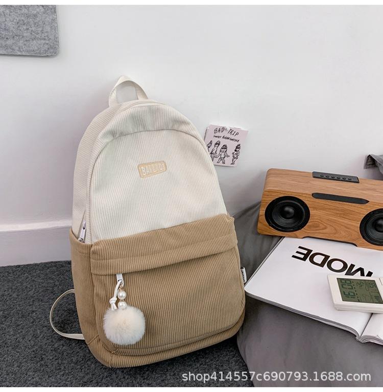 Schoolbag Backpack Corduroy Fabric Thick and Soft Not Easy To Deform Leisure Travel Going Out Mommy Bag Girls Backpack