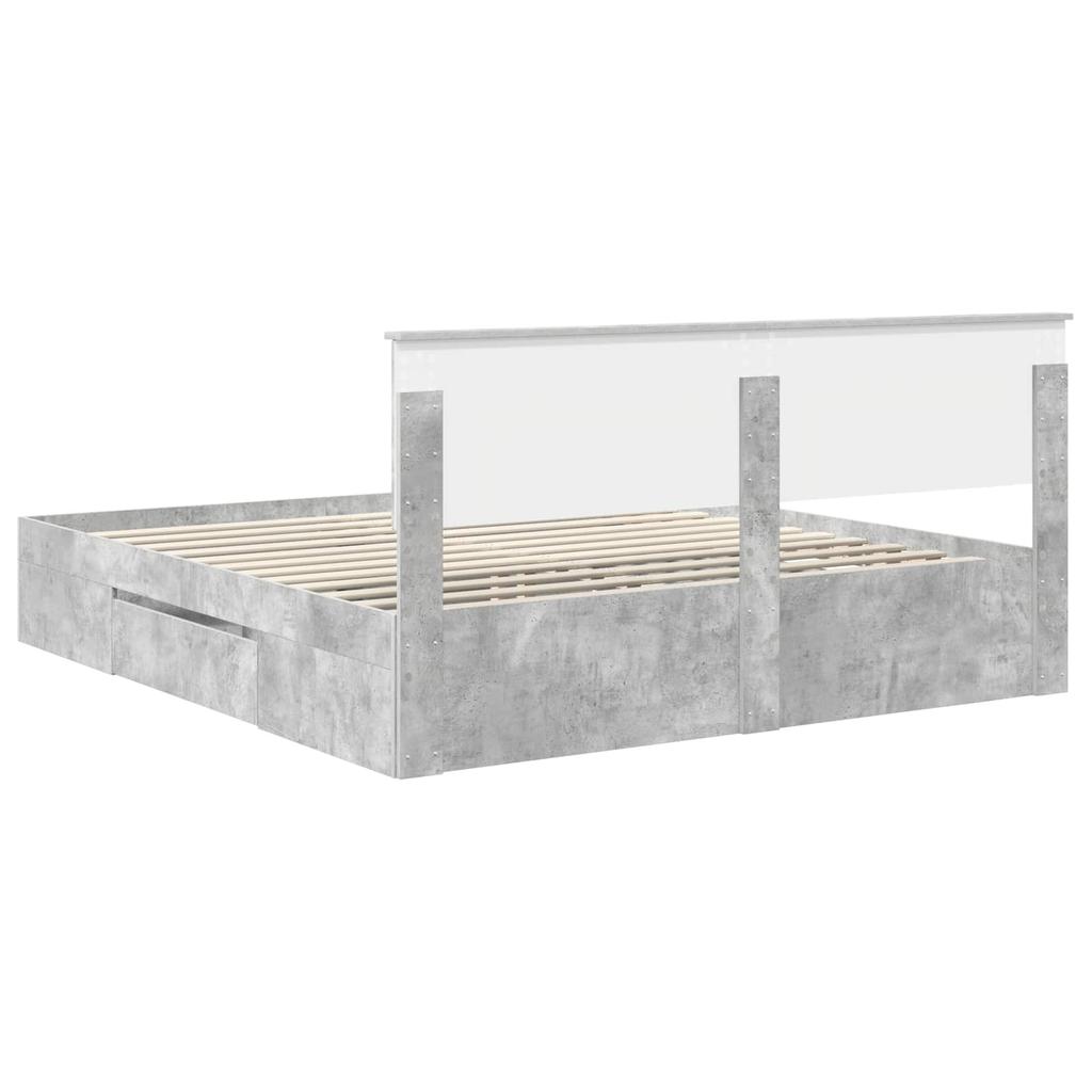 Bed Frame with Headboard Concrete Grey 200 x 200 cm Engineered Wood