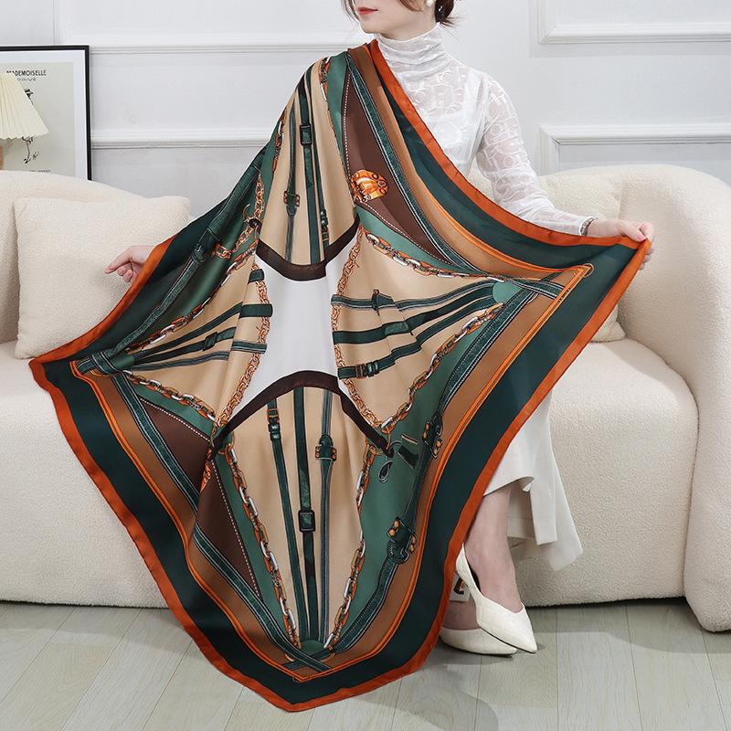 New Summer Large 110Cm Square Scarves Women Fashion Silk Scarf Foulard 45Inch Office Ladies Shawl Bandanna Muslim Hijab