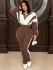 2025 European Style Color Block Sportswear Set: Stylish High-Waisted Long Pants & Casual Patchwork Two-Piece Ensemble.