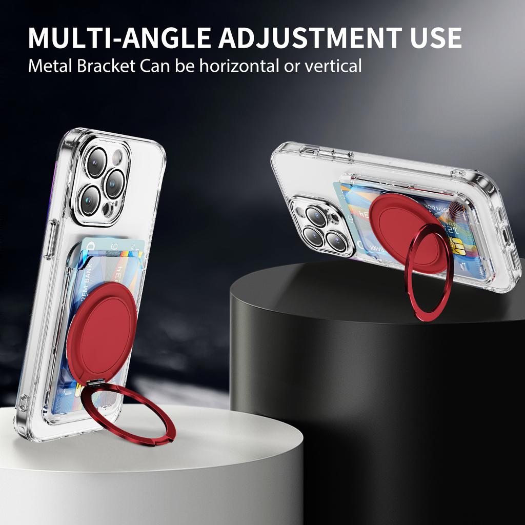 Clear Magnetic Phone Card Holder Kickstand Multi Angle Adjustable Metal PC Sliding Design Card Holder