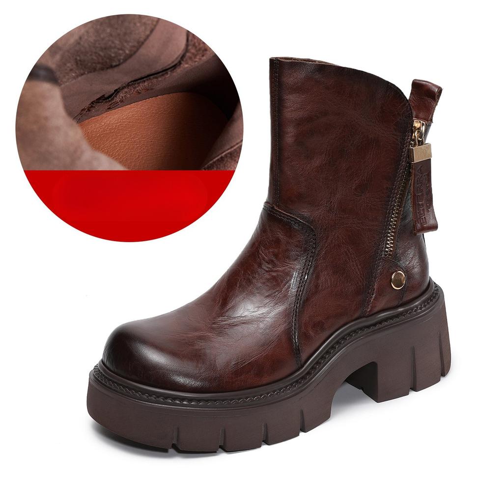 High-top Boots Women's Shoes, Autumn-winter Leather Short Boots, Retro Shoes