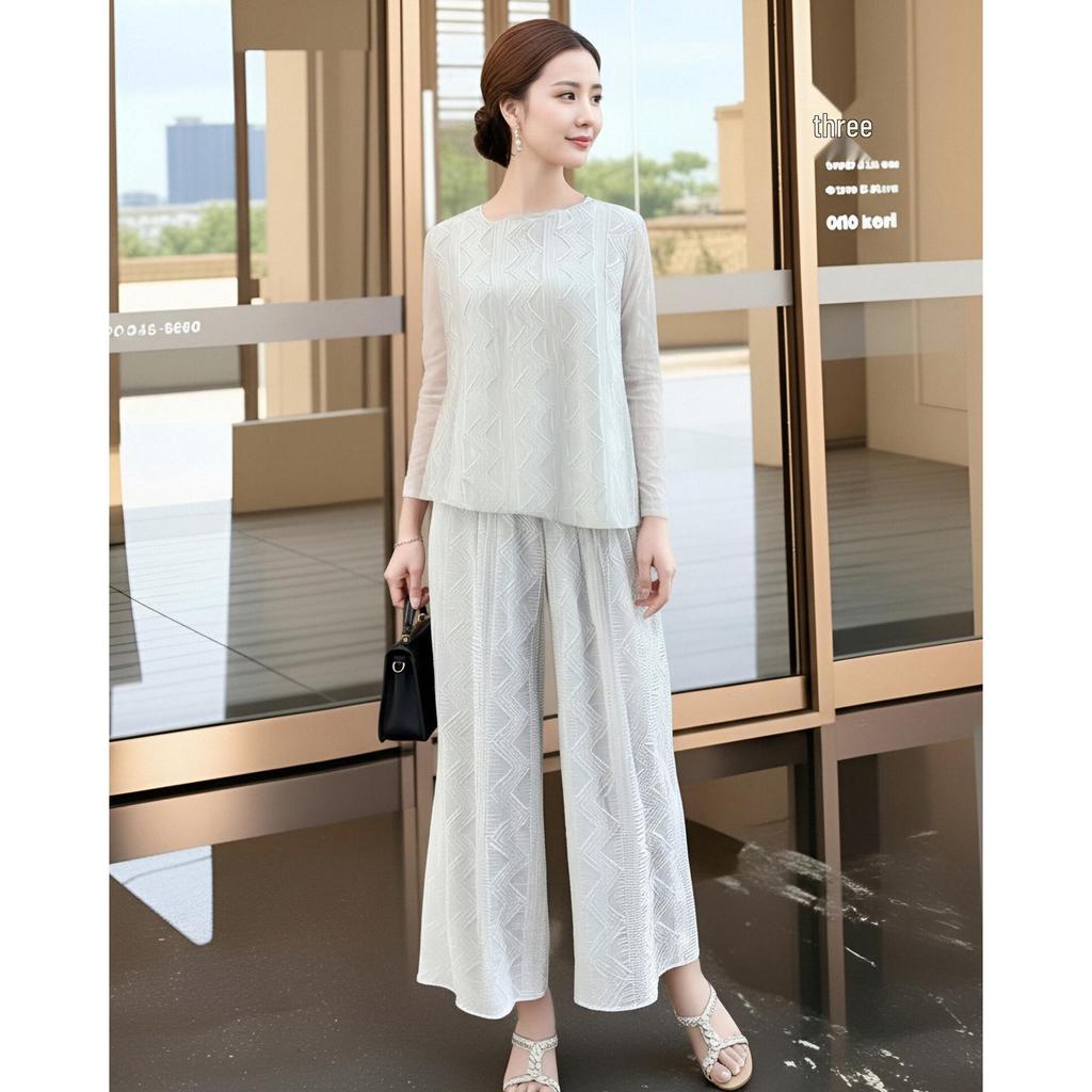 Mom's Set Women's 2026 Issey Miyake Pleated Straight-leg Trousers Two-piece Set for Spring